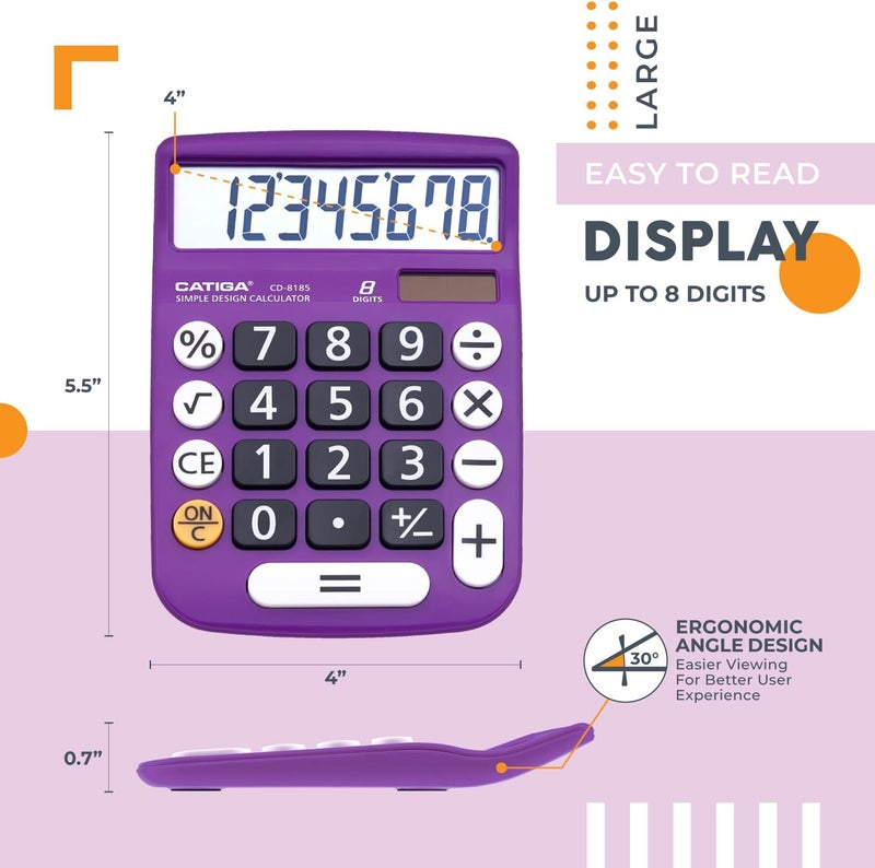 CATIGA Desktop Calculator 8 Digit with Solar Power and LCD Display, or Home, Office, School, Class and Business, 4 Function Small Basic - Image 2
